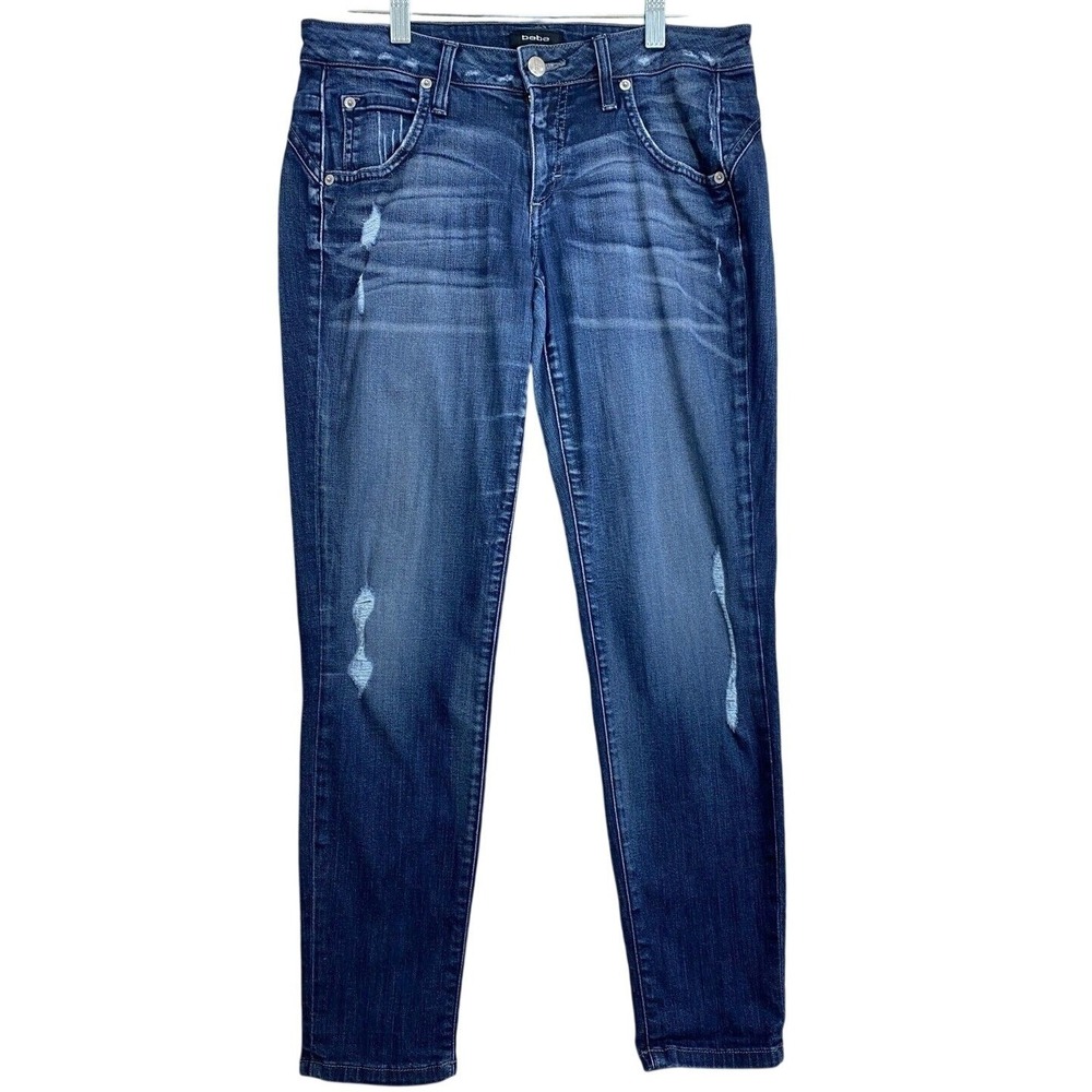 BEBE Juniors Distressed Denim Jeans Size 27 Actual 31 x 28 Blue Skinny USA Made